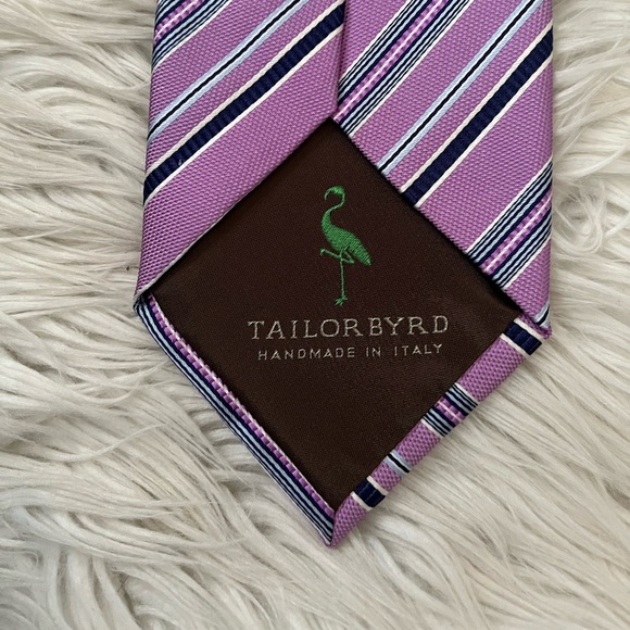 {TailorByrd} Silk Striped Neck Tie Handmade in Italy - Adult One Size - Picture 4 of 5